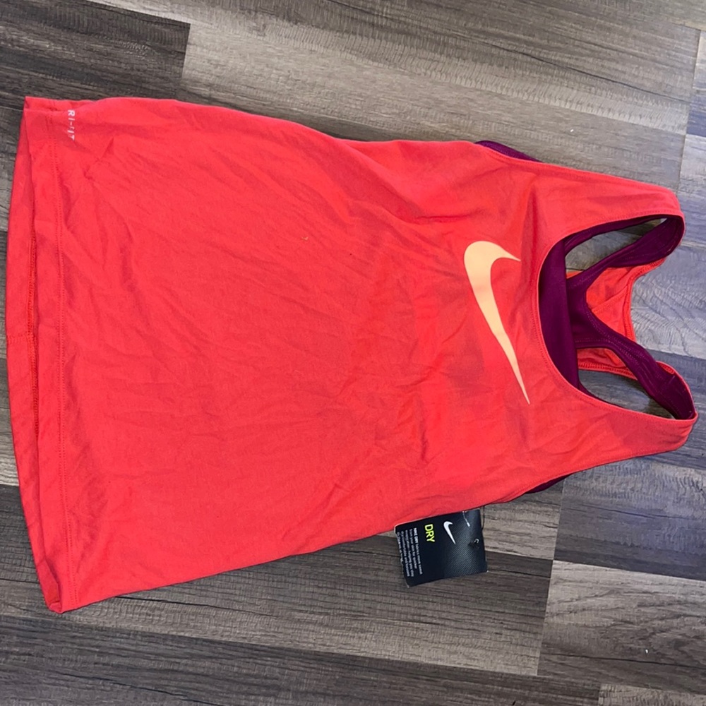 redish orange workout top with sportsbra built in